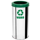 Lixeira em inox para coleta seletiva de vidro com tampa aro