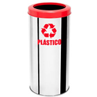 Lixeira em inox para coleta seletiva de plástico com tampa aro