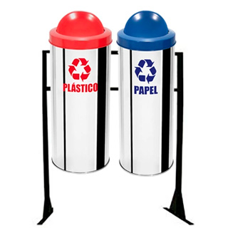 Lixeira em inox para coleta seletiva com suporte 2