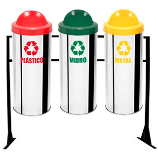 Lixeira em inox para coleta seletiva com suporte 3