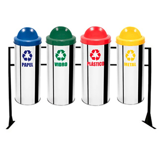 Lixeira em inox para coleta seletiva com suporte 4