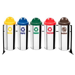 Lixeira em inox para coleta seletiva com suporte 5