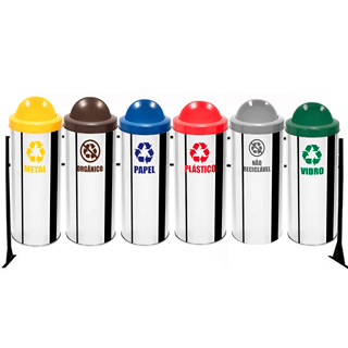 Lixeira em inox para coleta seletiva com suporte 6