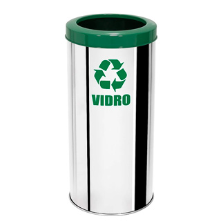 Lixeira em inox para coleta seletiva de vidro - com tampa aro