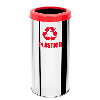 Lixeira em inox para coleta seletiva de plástico - com tampa aro