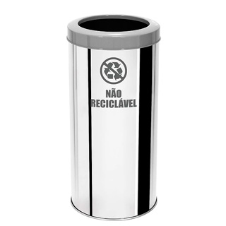 Lixeira em inox para coleta seletiva de não reciclável - com tampa aro