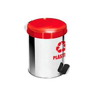Lixeira em inox para coleta seletiva de plástico - com pedal